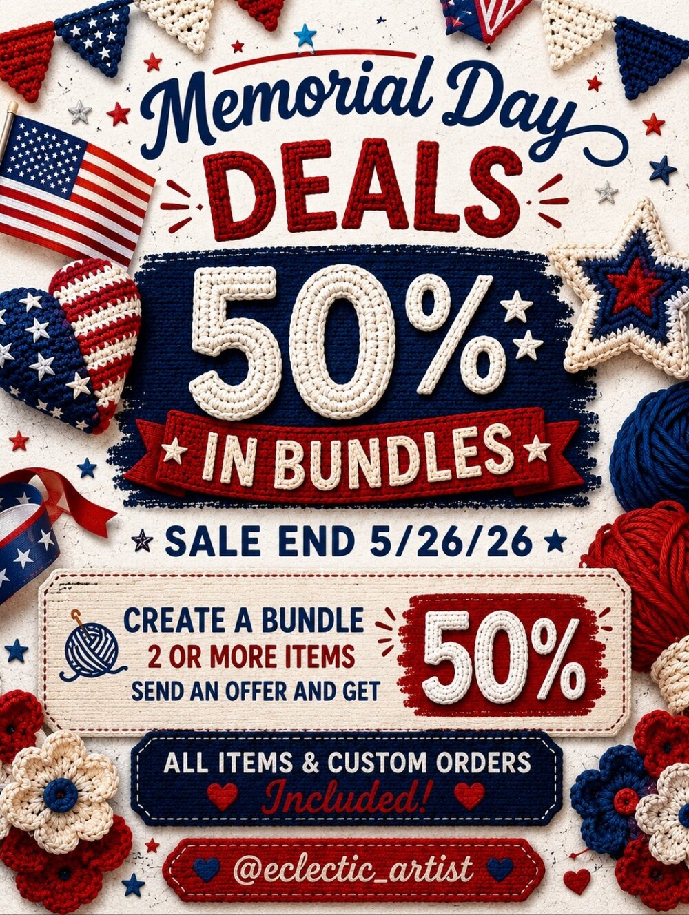 Memorial DAY 50% Off Bundle DEALS Offert Expired 5/26 All Items & Custom Orders